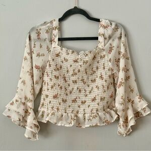 Derek Heart Ivory Floral Smocked Blouse